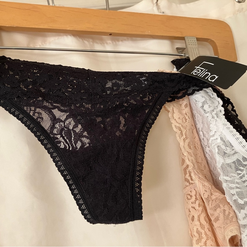 NWT Felina 5-Pack Lace Sexy Thong Panty M/L: 2 Black, 1 Beige, 1 White, 1 Egg…